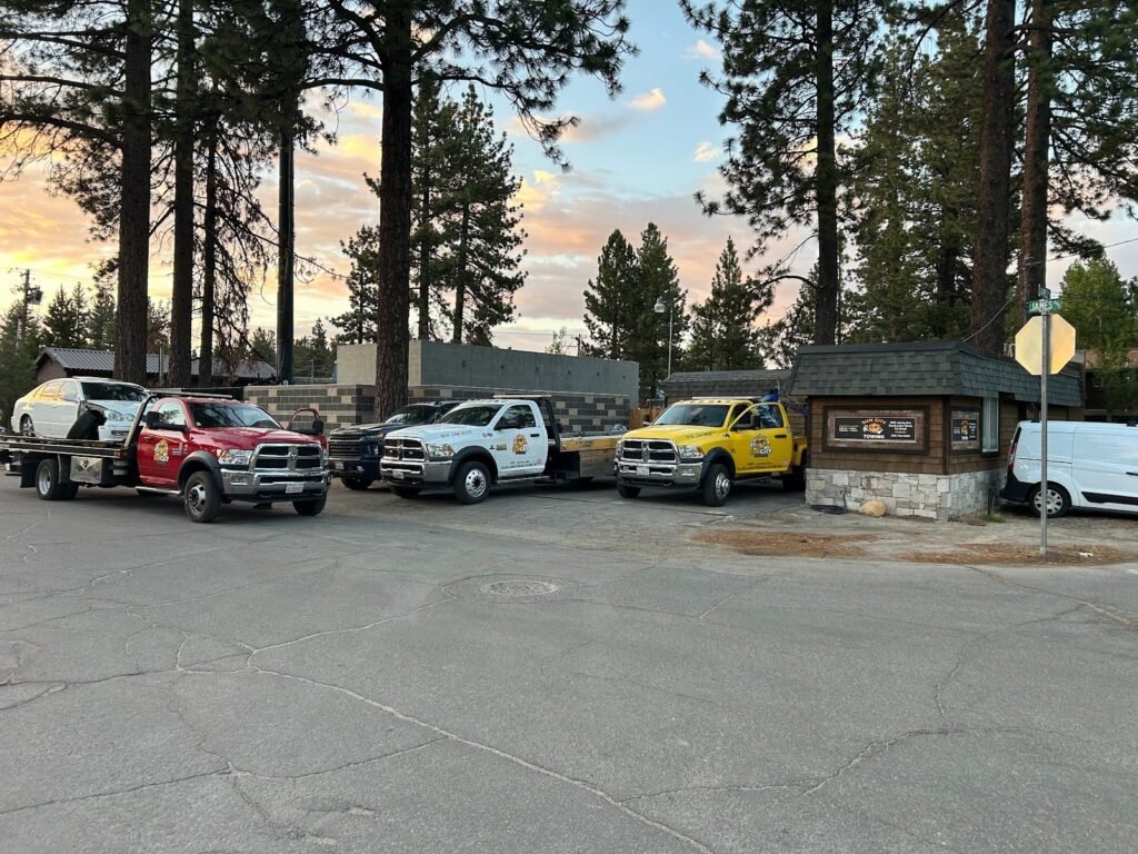 Sun City Towing trucks parked at the South Lake Tahoe yard